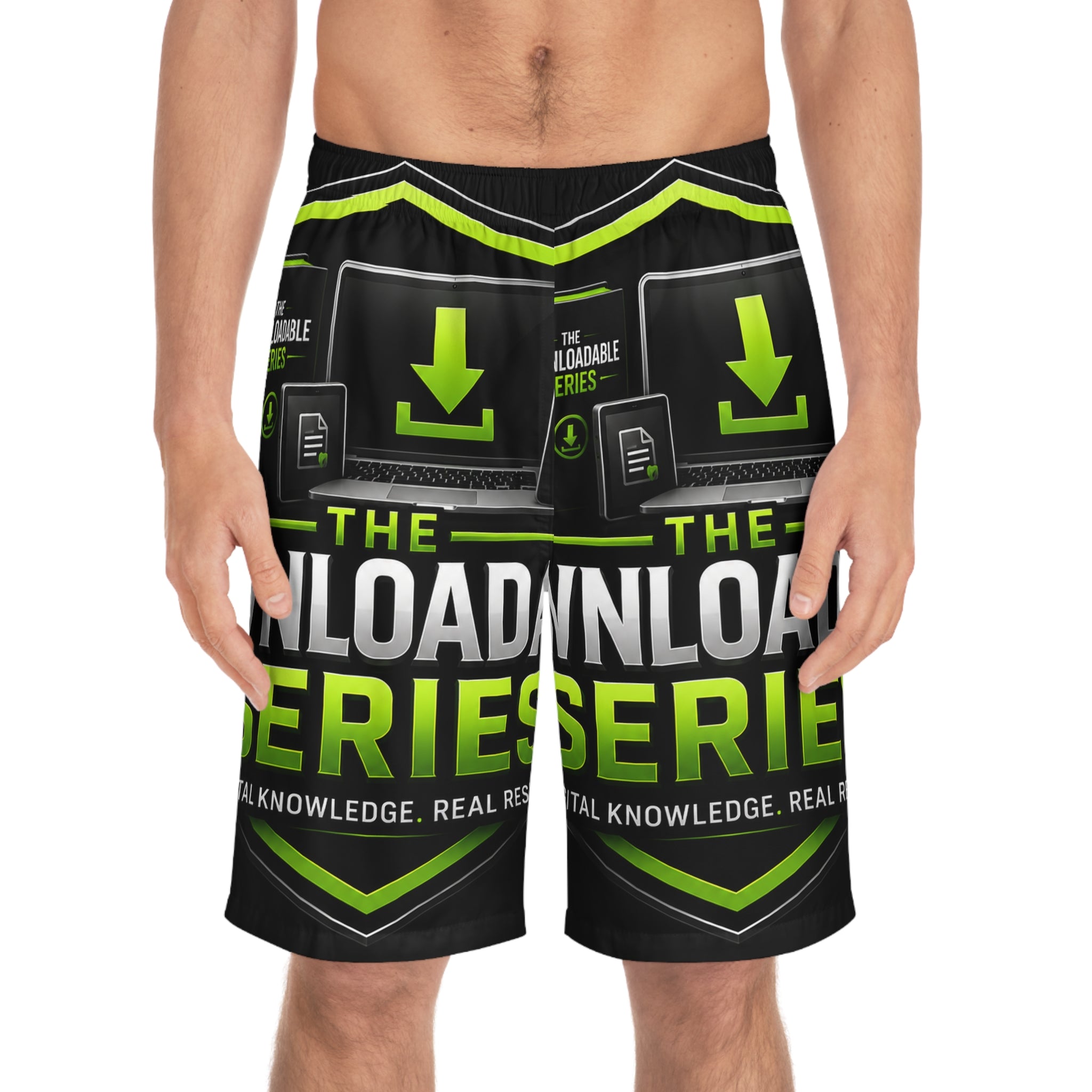 The Downloadable Series Men's Board Shorts — Graphic Surf Trunks for Digital Creators