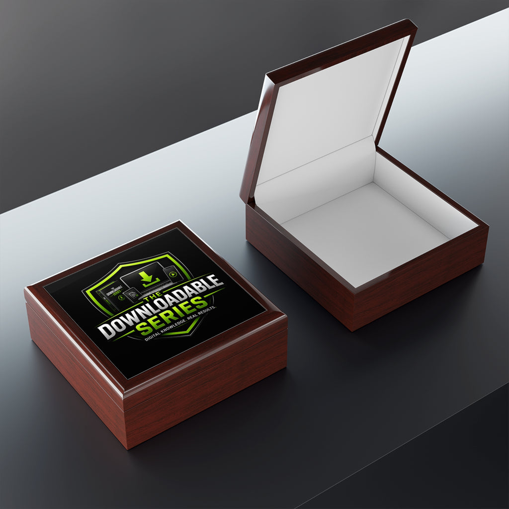 Downloadable Series Jewelry Box – Black Gloss Keepsake Chest with Green Logo