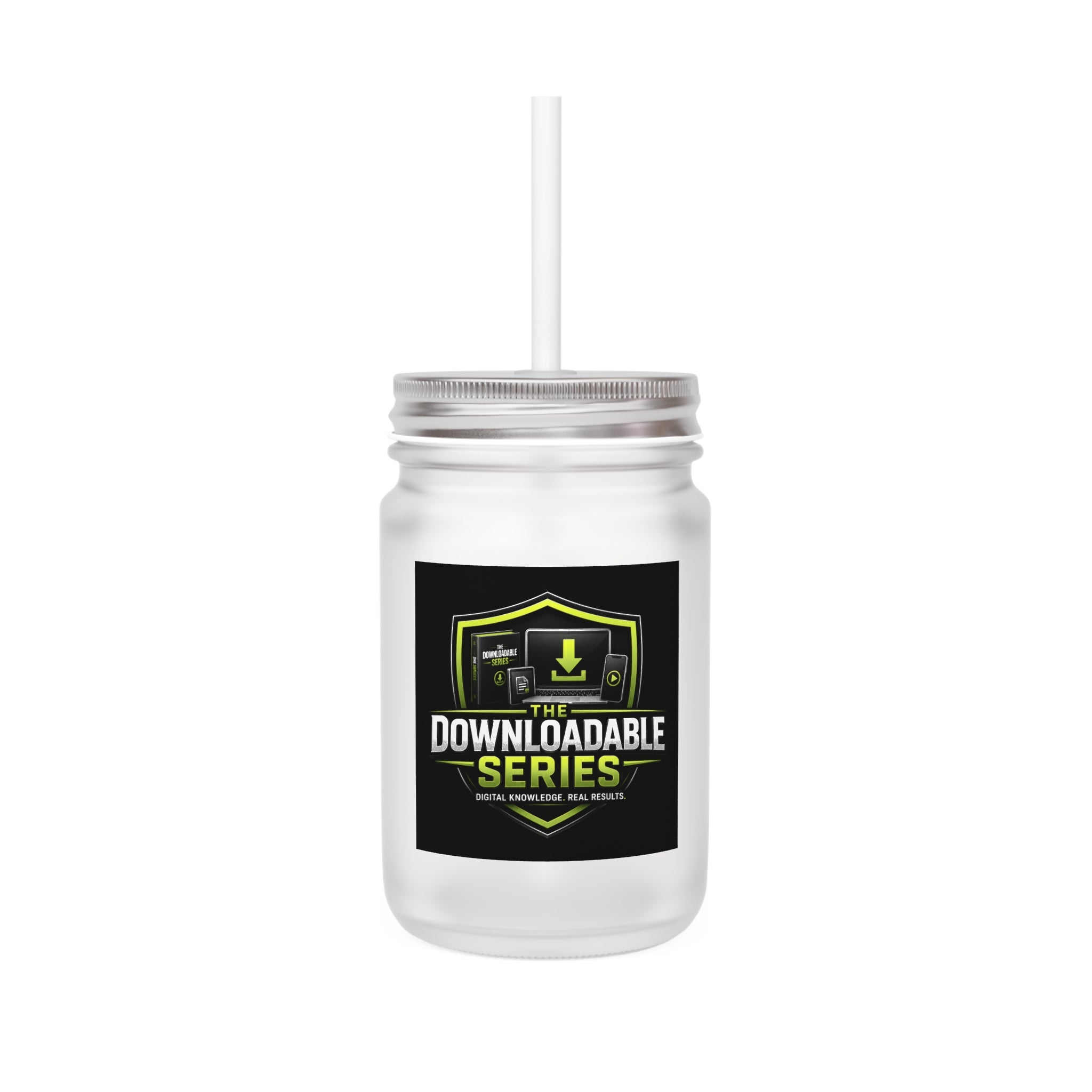 Downloadable Series Mason Jar Tumbler — Branded Drinkware with Straw