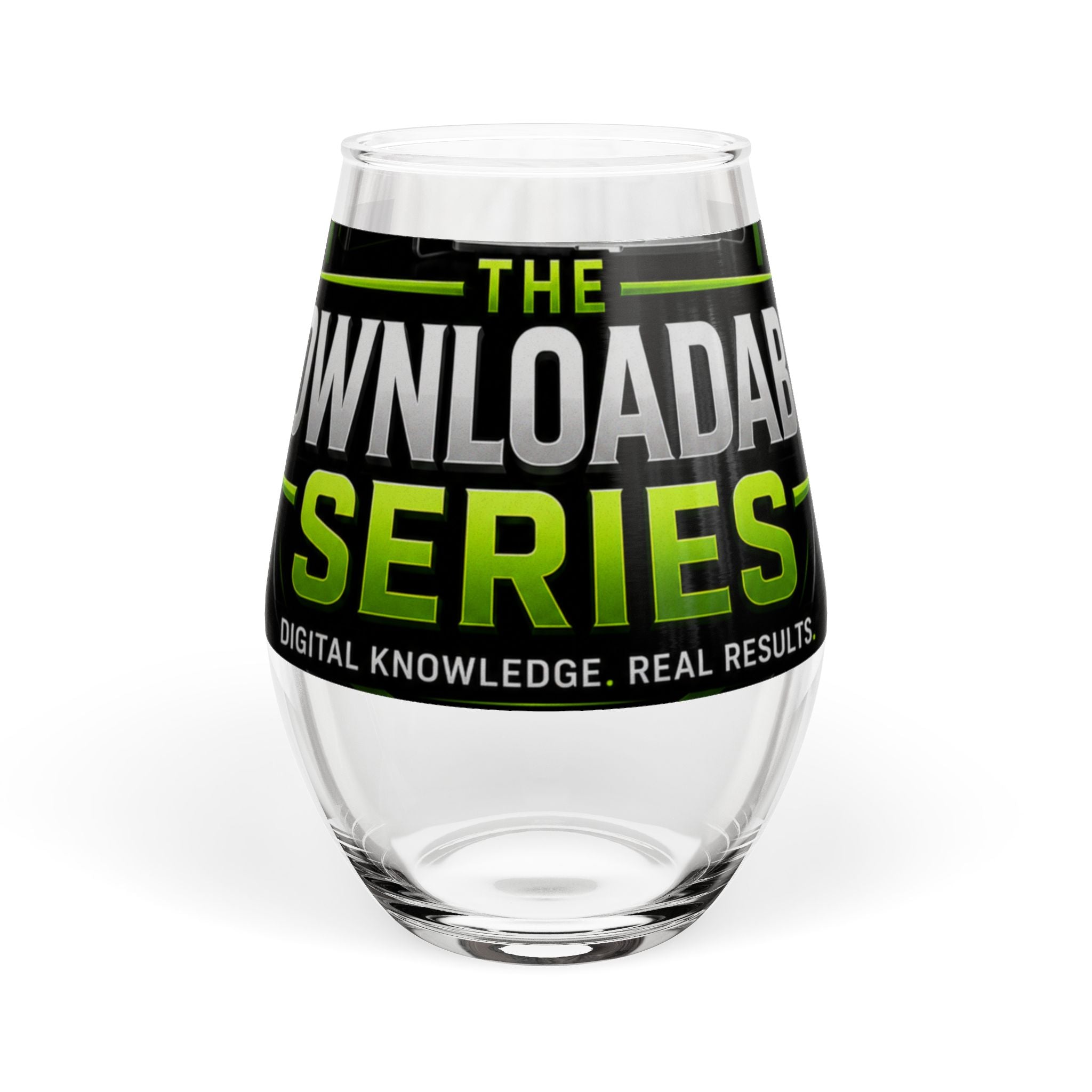 Stemless Wine Glass – 'Downloaded Series' Neon Logo Glass (11.75 oz)