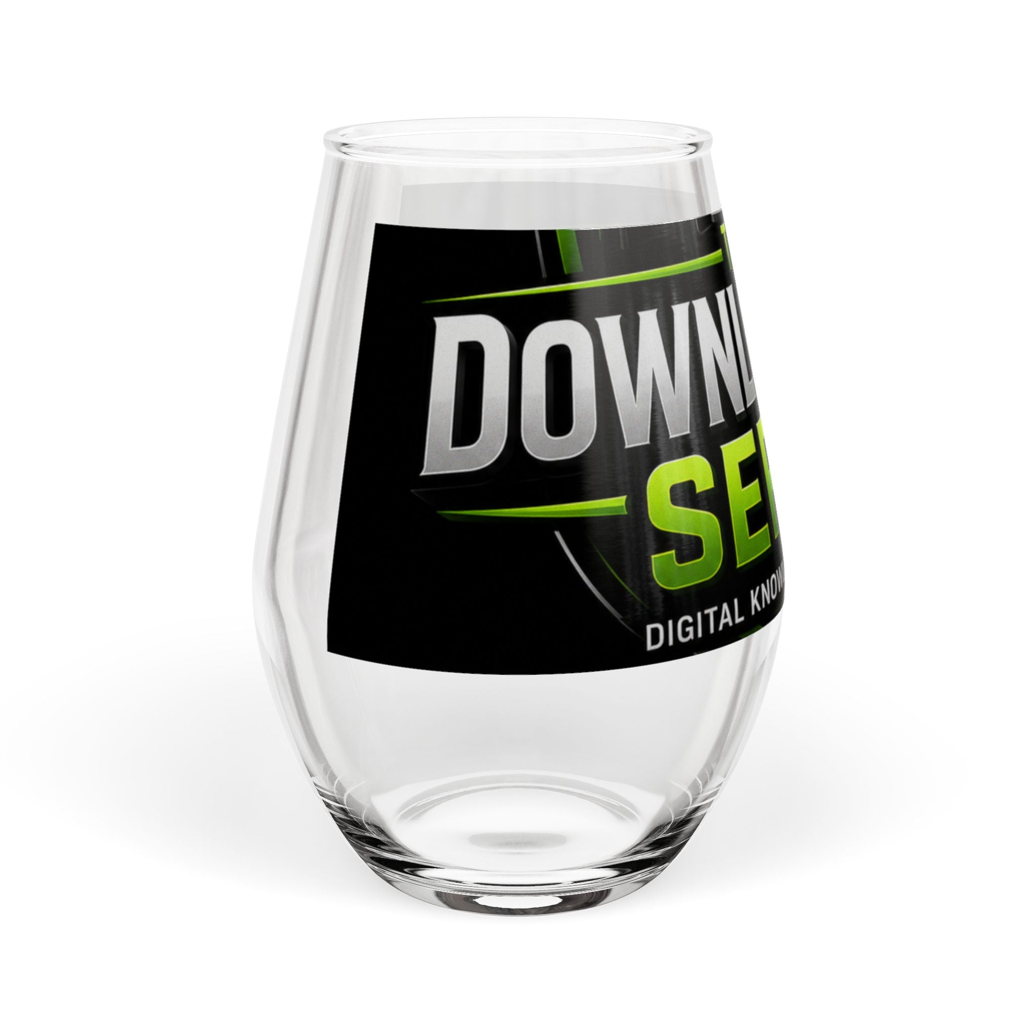 Stemless Wine Glass – 'Downloaded Series' Neon Logo Glass (11.75 oz)