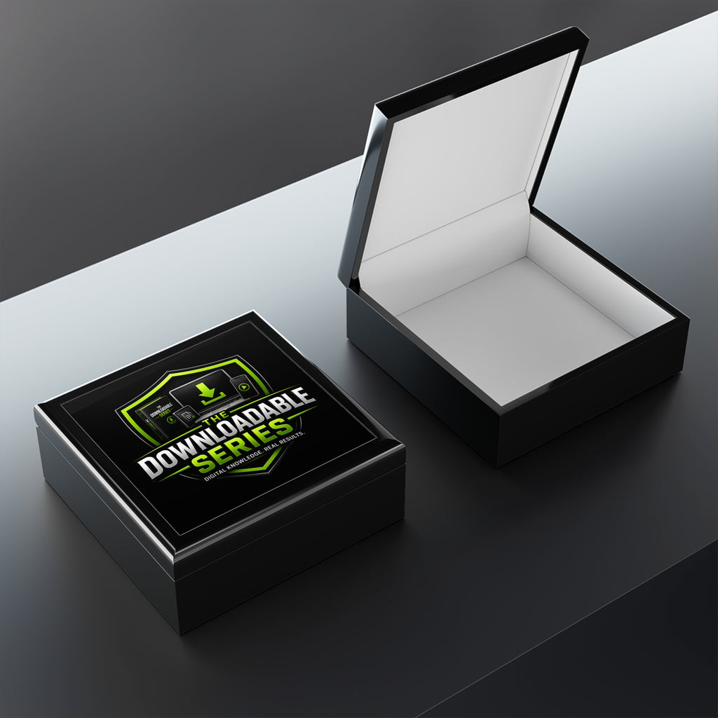 Downloadable Series Jewelry Box – Black Gloss Keepsake Chest with Green Logo
